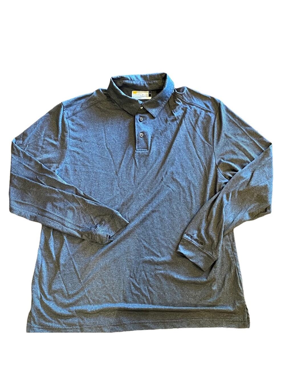 Nicklaus Mens Large Polyester Staydri Long Sleeve Polo Golf Shirt Gray